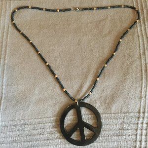 Hand Crafted UNISEX Wooden Bead with Plastic Peace Sign